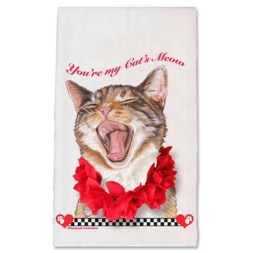 Cat's Meow Tabby Cat Valentine’s Day Kitchen Dish Towel Pet Gift
