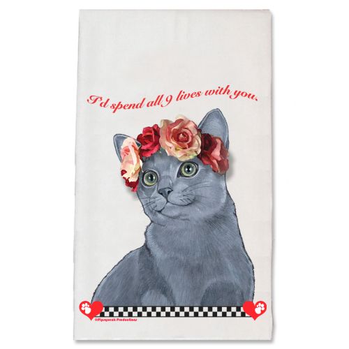 Russian Blue Cat Valentine’s Day Kitchen Dish Towel Pet Gift