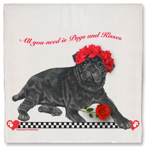 Pug Black Pug Valentine’s Day Kitchen Dish Towel Pet Gift