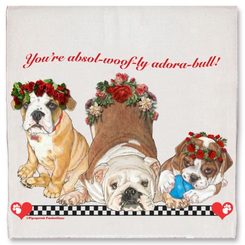 Bulldog Valentine’s Day Kitchen Dish Towel Pet Gift