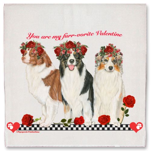 Australian Shepherd Aussie Dog Valentine’s Day Kitchen Dish Towel Pet Gift