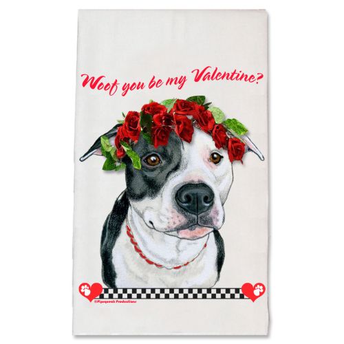 Pit Bull White with Black Valentine’s Day Kitchen Dish Towel Pet Gift