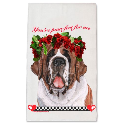 Saint Bernard Valentine’s Day Kitchen Dish Towel Pet Gift