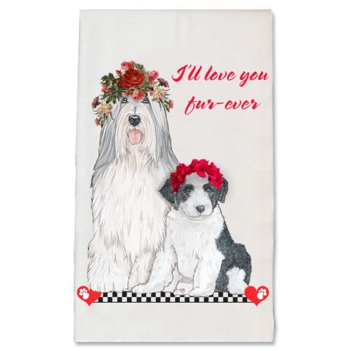 Bearded Collie Valentine’s Day Kitchen Dish Towel Pet Gift