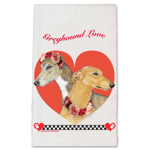 Greyhound Love Valentine’s Day Kitchen Dish Towel Pet Gift