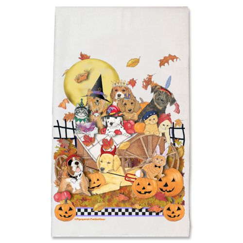 Dogs and Cats Halloween Costume Ride Kitchen Dish Towel Pet Gift