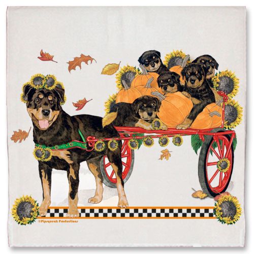 Rottweiler Pumpkin Ride Kitchen Dish Towel Pet Gift