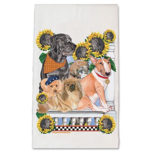 Dogs Under the Tuscan Sunflowers Kitchen Dish Towel Pet Gift