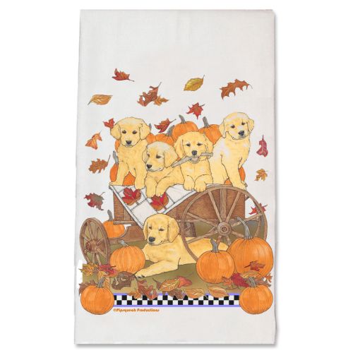 Golden Retriever Pumpkin Ride Kitchen Dish Towel Pet Gift