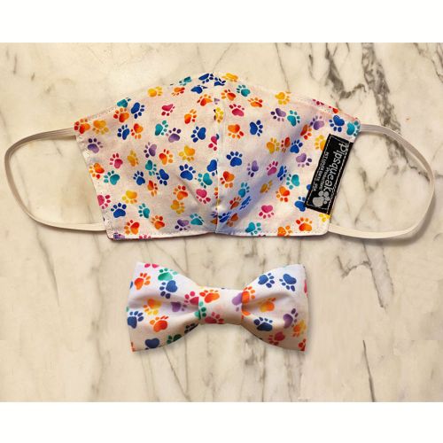 Face Mask For Adult & Kids, with Matching  Dog Bow Tie Set, Cotton Fabric, Washable, Reusable Handmade In USA