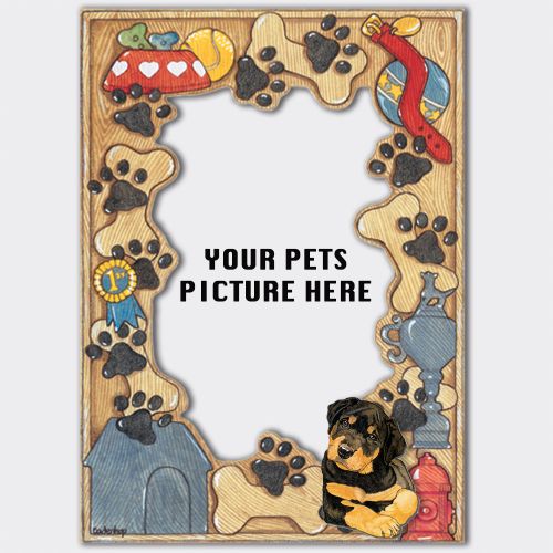 Rottweiler Puppy Wooden Picture Frame Die-Cut 2-Dimensional 5” x 7” Holds 4" x 6" Photo 