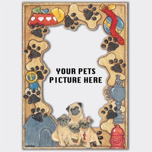 Pug Wooden Picture Frame Die-Cut 2-Dimensional 5” x 7” Holds 4" x 6" Photo 