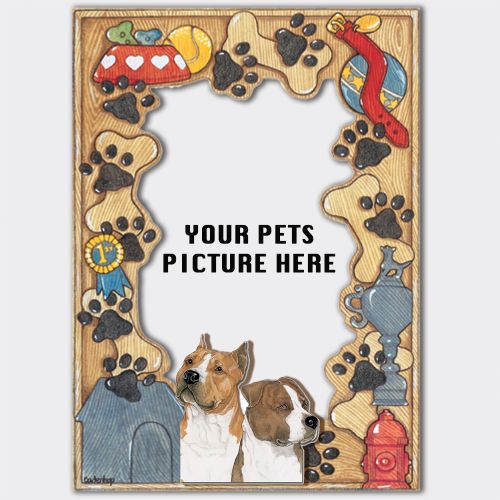 American Staffordshire Terrier Amstaff  Wooden Picture Frame Die-Cut  2-Dimensional 5” x 7” Holds 4" x 6" Photo 
