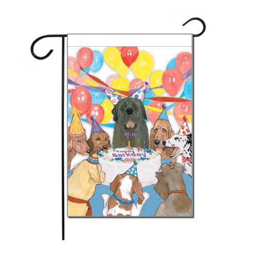 Dog Party Birthday Garden Flag Double Sided 12” x 17”