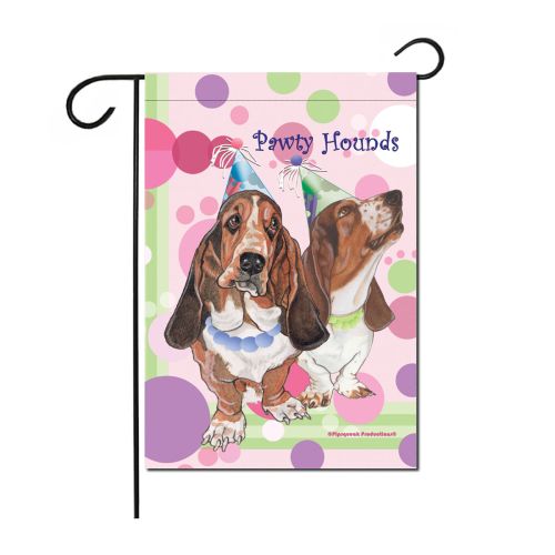 Basset Hound Party Garden Flag Double Sided 12” X 17”