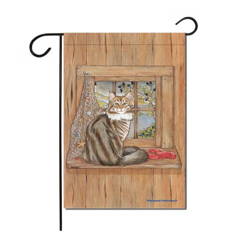 Maine Coon Cat Garden Flag Double Sided 12” x 17”