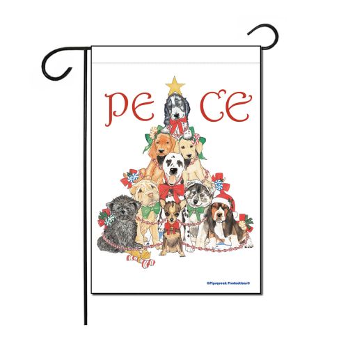 Dogs Peace Tree Christmas Garden Flag Double Sided 12” x 17” 