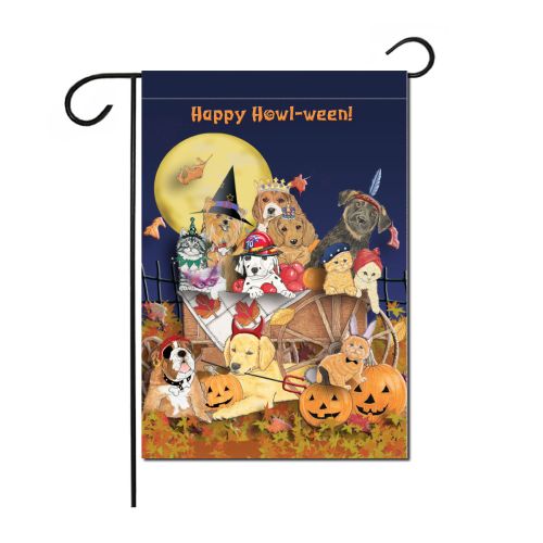 Dogs and Cats Halloween Ride Garden Flag Double Sided 12” x 17”