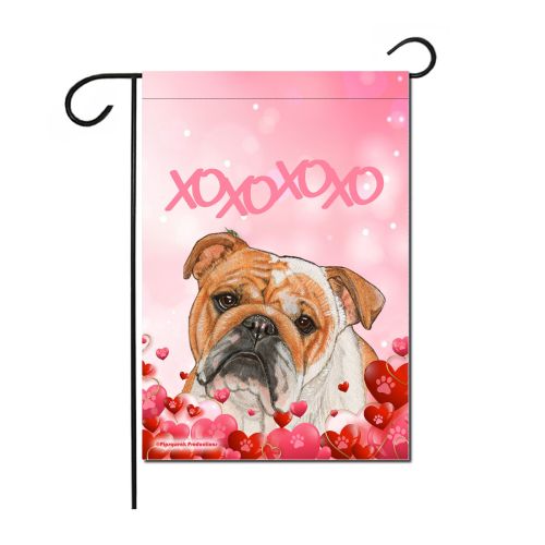 Bulldog Valentine’s Day Garden Flag, Double sided 12” x 18” Yard Art Decor