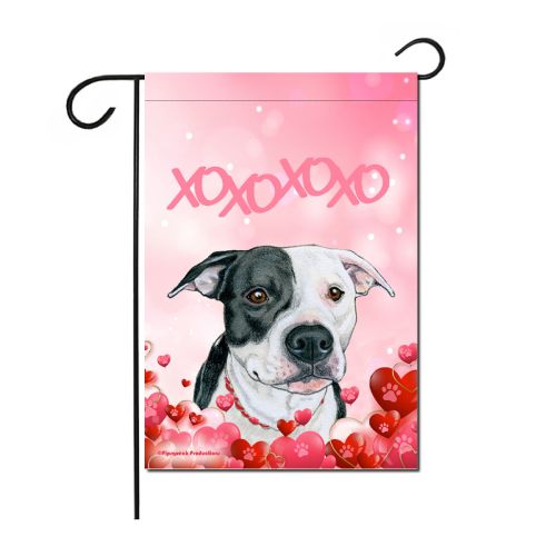 Pit Bull Black and White, Valentine’s Day Garden Flag, Double Sided 12” X 18” Yard Art Decor