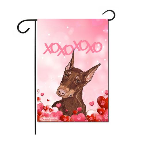 Doberman Pincher Red and Rust Valentine’s Day Garden Flag, Double Sided 12” X 18” Yard Art Decor