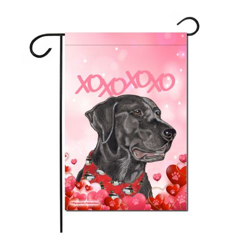 Labrador Retriever, Black Lab Valentine’s Day Garden Flag, Double sided 12” x 18” Yard Art Decor