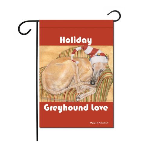 Greyhound Fawn, Christmas Garden Flag double sided 12” x 17”