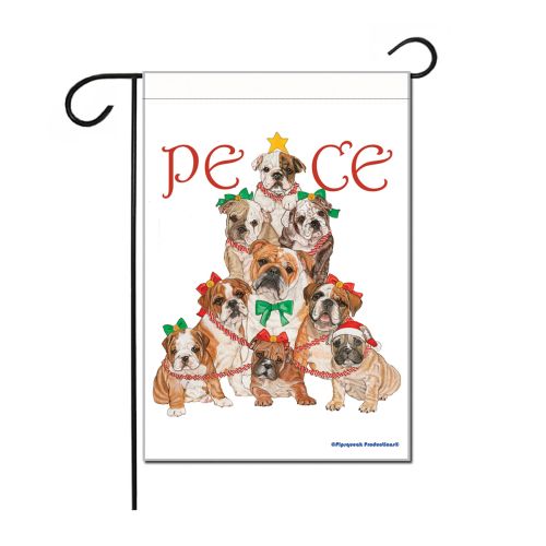 Bulldog Peace Tree Christmas Garden Flag Double Sided 12” x 17” 