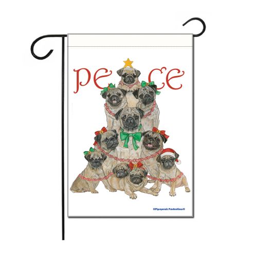 Pug Peace Tree Christmas Garden Flag Double Sided 12” x 17”