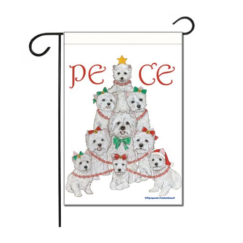 West Highland Terrier Westie Peace Tree Christmas Garden Flag Double Sided 12” x 17”