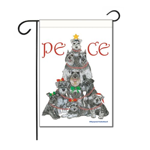Schnauzer Peace Tree Christmas Garden Flag Double Sided 12” x 17”