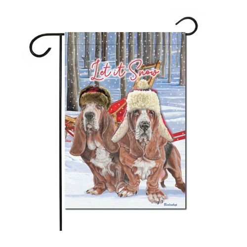 Basset Hound Holiday Trail Christmas Garden Flag Double Sided 12” x 17” 