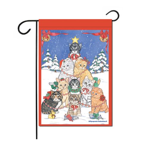 Cat Christmas Tree Garden Flag Double Sided 12” x 17”