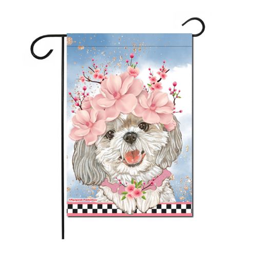 Shih Tzu Floral Garden Flag Double Sided 12 x 17 in. 
