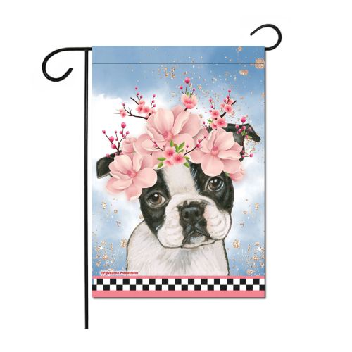 Boston Terrier Floral Garden Flag Double Sided 12 x 17 in. 
