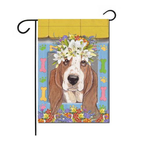 Basset Hound Floral Garden Flag Double Sided 12 x 17 in. 