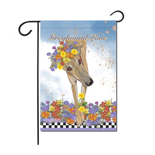 Greyhound Love Floral Garden Flag Double Sided 12 x 17 in. 