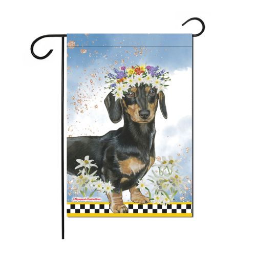 Dachshund Black and Tan Floral Garden Flag Double Sided 12 x 17 in. 