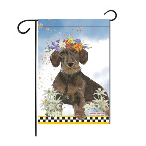 Dachshund Wire Haired Floral Garden Flag Double Sided 12 x 17 in. 