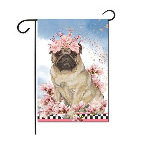 Pug Floral Garden Flag Double Sided 12 x 17 in. 