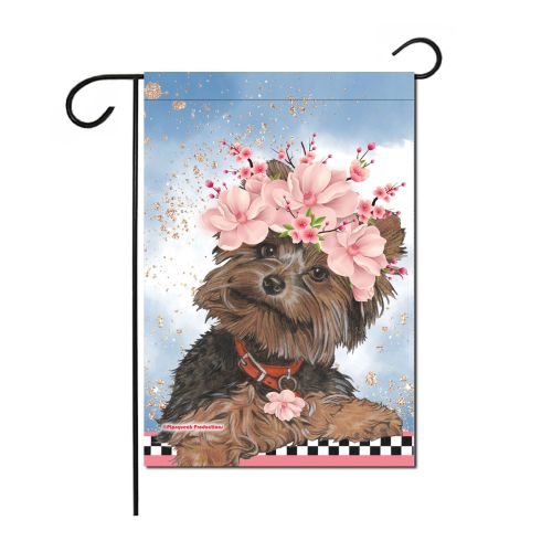 Yorkshire Terrier Floral Garden Flag Double Sided 12 x 17 in. 