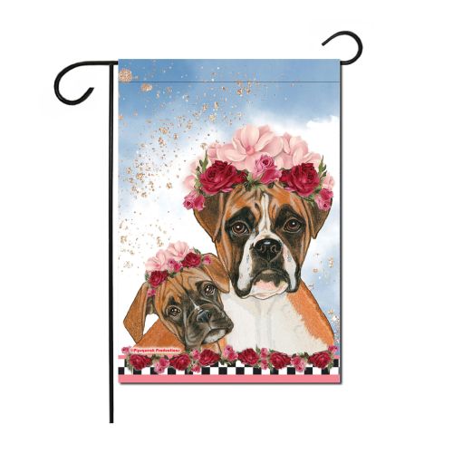Boxer Floral Garden Flag Double Sided 12 x 17 in. 