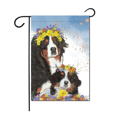 Bernese Mountain Dog Floral Garden Flag Double Sided 12 x 17 in. 