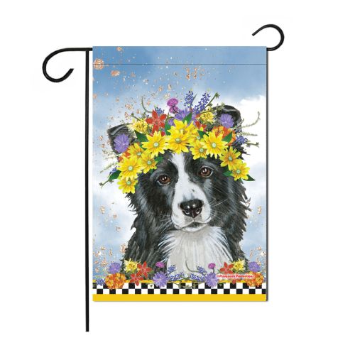 Border Collie Floral Garden Flag Double Sided 12 x 17 in. 