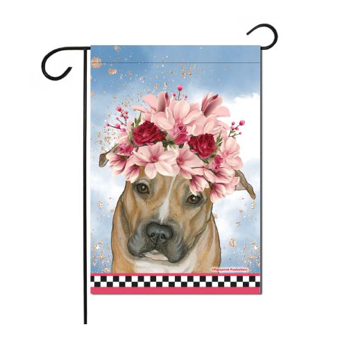 Pit Bull Floral Garden Flag Double Sided 12 x 17 in. 