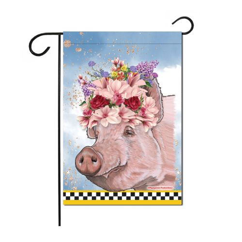Pig Portrait Floral Garden Flag
