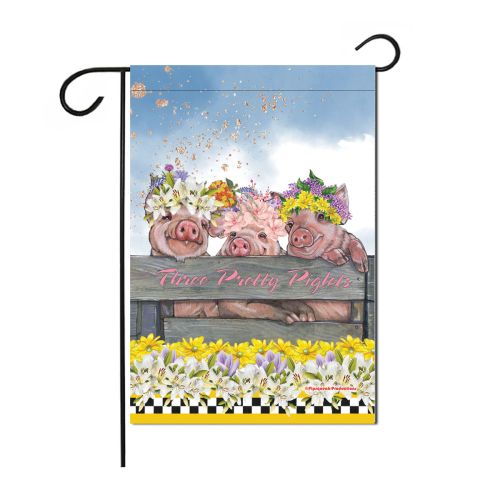 Piglets Floral Garden Flag Double Sided 12 x 17 in. 