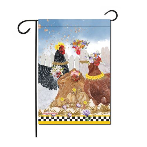 Chickens Floral Garden Flag Double Sided 12 x 18 in. 