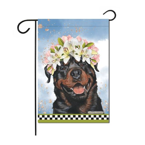 Rottweiler Floral Garden Flag Double Sided 12 x 17 in. 