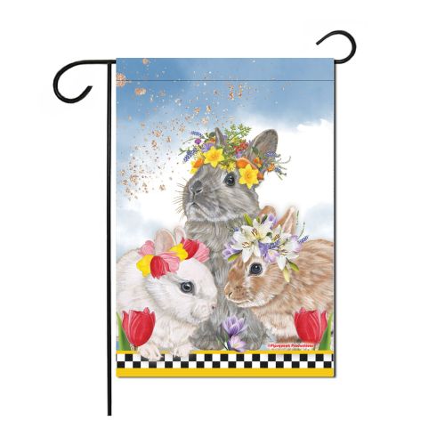 Bunny Dwarf Rabbits Floral Garden Flag Double Sided 12 x 17 in. 